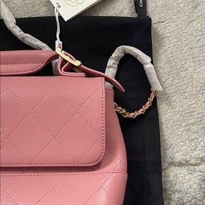 Quilted Pink Leather Top-Handle Shoulder Bag